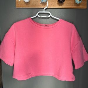 Pink crop top in fleece fabric